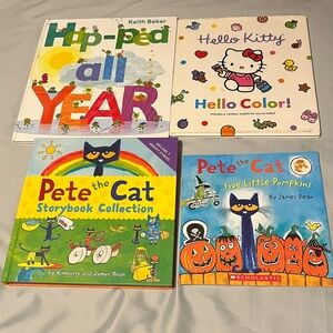 SET OF 4 CHILDRENS BOOKS VARIETY Pete the Cat has 7 stories Ages 4-8 Hello Kitty